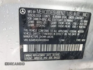 1998 Mercedes-Benz M 320/430/500 with VIN 4JGAB54E4WA028044, listed as a IAAI auction lot 42013560 with 196,372 mi miles and . Bid and sale history available at DreamBid. Image 9.