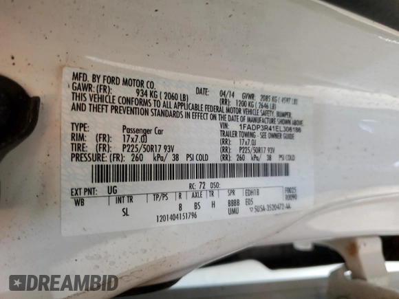2014 Ford Focus Electric z VIN 1FADP3R41EL306186, wystawiony jako Copart lot #53754535 z przebiegiem 46 711 mil mil oraz Tytuł czysty. Historia ofert i sprzedaży dostępna na DreamBid. Obrazek 12.