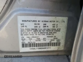 2005 Nissan Altima 2.5 S with VIN 1N4AL11D65N491211, listed as a Copart auction lot 48757295 with 228,339 mi miles and Salvage Title. Bid and sale history available at carsss.com. Image 14.