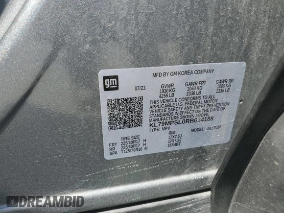 2024 Chevrolet TrailBlazer LT with VIN KL79MPSL0RB034188, listed as a Copart auction lot 53601795 with 30,469 mi miles and Salvage Title. Bid and sale history available at DreamBid. Image 12.