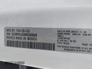 2021 Ram ProMaster Cargo with VIN 3C6MRVJG0ME520526, listed as a IAAI auction lot 41794411 with 35,356 mi miles and . Bid and sale history available at carsss.com. Image 9.