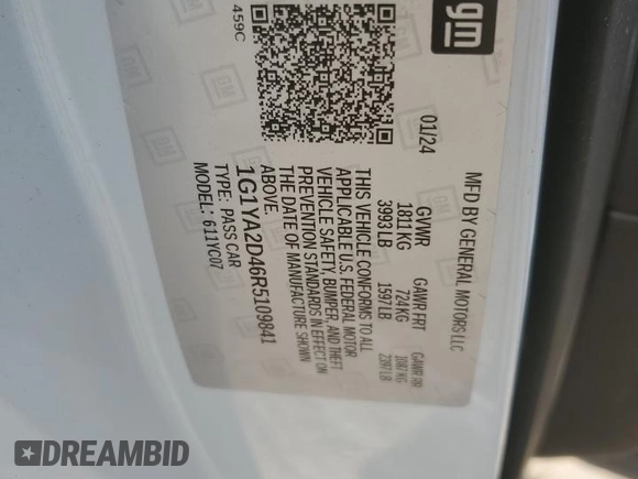 2024 Chevrolet Corvette 1LT with VIN 1G1YA2D46R5109841, listed as a Copart auction lot 43243585 with 7,840 mi miles and Salvage title. Bid and sale history available at DreamBid. Image 12.