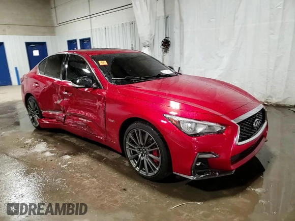 2020 Infiniti Q50 Red Sport 400 with VIN JN1FV7AR7LM660179, listed as a Copart auction lot 89016435 with 33,500 mi miles and Salvage Title. Bid and sale history available at carsss.com. Image 13.