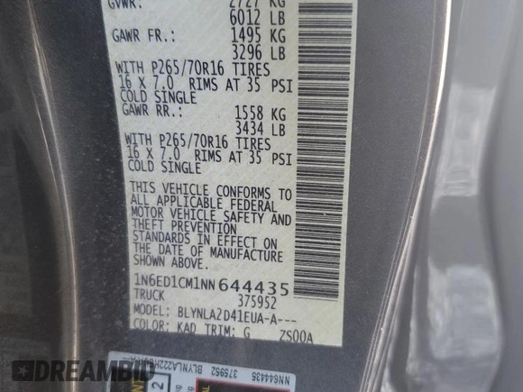 2022 Nissan Frontier S with VIN 1N6ED1CM1NN644435, listed as a Copart auction lot 61658825 with 28,780 mi miles and Salvage title. Bid and sale history available at DreamBid. Image 12.