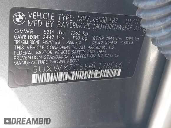 2011 BMW X3 35i with VIN 5UXWX7C55BLT78546, listed as a IAAI auction lot 41864713 with 211,074 mi miles and . Bid and sale history available at DreamBid. Image 9.