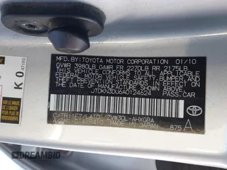 2010 Toyota Prius II with VIN JTDKN3DU6A0124624, listed as a IAAI auction lot 41587243 with 238,739 mi miles. Bid and sale history available at carsss.com. Image 9.