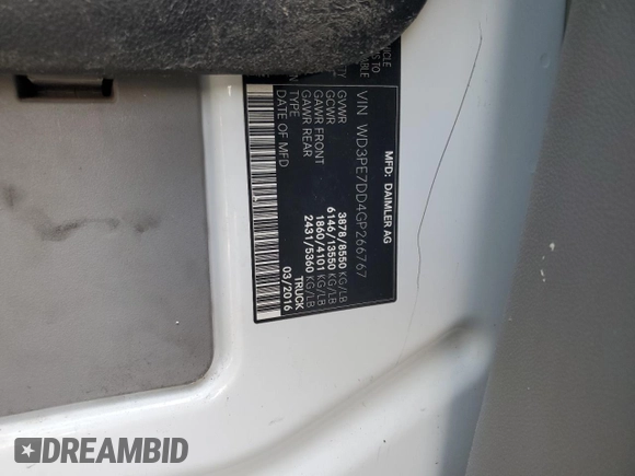 2016 Mercedes-Benz Sprinter Cargo with VIN WD3PE7DD4GP266767, listed as a Copart auction lot 53720475 with 150,349 mi miles and Clean Title. Bid and sale history available at carsss.com. Image 13.