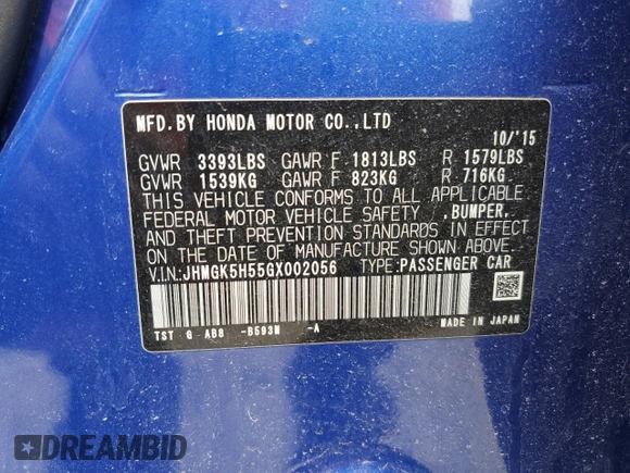 2016 Honda Fit LX with VIN JHMGK5H55GX002056, listed as a Copart auction lot 53785885 with 108,006 mi miles and Salvage Title. Bid and sale history available at carsss.com. Image 13.