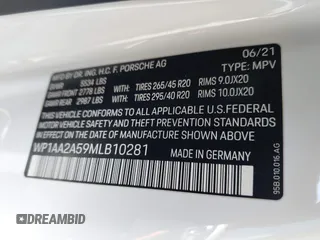 2021 Porsche Macan z VIN WP1AA2A59MLB10281, wystawiony jako IAAI lot #42219768 z przebiegiem 62 975 mil mil oraz . Historia ofert i sprzedaży dostępna na DreamBid. Obrazek 9.