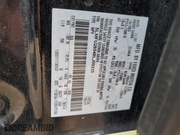 2008 Lincoln Navigator with VIN 5LMFU28548LJ09235, listed as a Copart auction lot 65795215 with 187,078 mi miles and Salvage title. Bid and sale history available at DreamBid. Image 13.