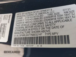2022 Honda Odyssey EX-L z VIN 5FNRL6H77NB032147, wystawiony jako IAAI lot #41795448 z przebiegiem 64 160 mil mil oraz . Historia ofert i sprzedaży dostępna na DreamBid. Obrazek 9.