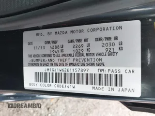 2014 Mazda 6 i Grand Touring with VIN JM1GJ1W62E1157897, listed as a IAAI auction lot 41952291 with 161,255 mi miles. Bid and sale history available at carsss.com. Image 9.