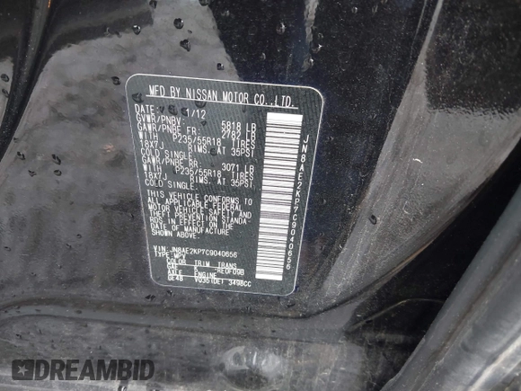 2012 Nissan Quest SL z VIN JN8AE2KP7C9040656, wystawiony jako IAAI lot #41971322 z przebiegiem 137 885 mil mil oraz . Historia ofert i sprzedaży dostępna na DreamBid. Obrazek 9.