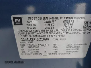2016 Chevrolet Equinox LT z VIN 2GNALCEK1G6200207, wystawiony jako IAAI lot #41784247 z przebiegiem 134 504 mil mil oraz . Historia ofert i sprzedaży dostępna na DreamBid. Obrazek 9.