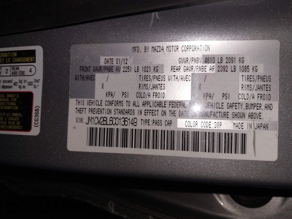 2012 Mazda 5 Sport with VIN JM1CW2BL6C0136149, listed as a IAAI auction lot 41394654 with 149,257 mi miles. Bid and sale history available at carsss.com. Image 9.