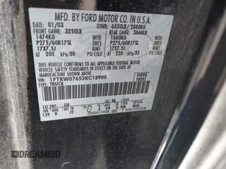 2003 Ford F-150 XLT with VIN 1FTRW07653KC18900, listed as a IAAI auction lot 41979710 with 99,525 mi miles. Bid and sale history available at carsss.com. Image 9.