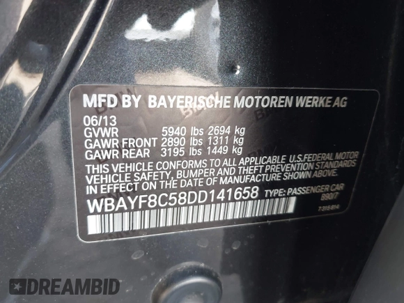 2013 BMW 7 Series 750Li xDrive z VIN WBAYF8C58DD141658, wystawiony jako IAAI lot #42327776 z przebiegiem 130 428 mil mil oraz . Historia ofert i sprzedaży dostępna na DreamBid. Obrazek 9.