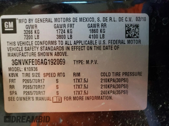 2010 Chevrolet Avalanche LT with VIN 3GNVKFE06AG192069, listed as a Copart auction lot 50096895 with 209,250 mi miles and Salvage title. Bid and sale history available at DreamBid. Image 12.
