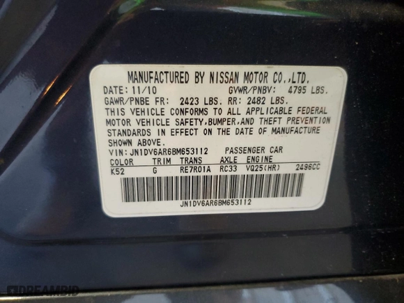 2011 Infiniti G25 Sedan x with VIN JN1DV6AR6BM653112, listed as a Copart auction lot 41620735 with 153,489 mi miles and Salvage Title. Bid and sale history available at carsss.com. Image 12.