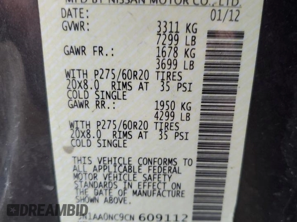 2012 Nissan Armada Platinum z VIN 5N1AA0NC9CN609112, wystawiony jako Copart lot #57202215 z przebiegiem 176 037 mil mil oraz Szkody całkowita. Historia ofert i sprzedaży dostępna na DreamBid. Obrazek 13.