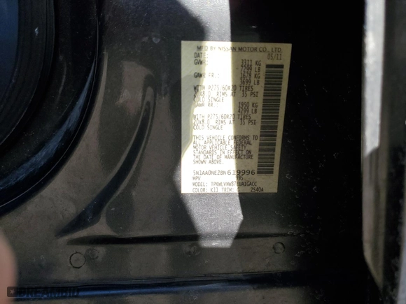 2011 Nissan Armada Platinum with VIN 5N1AA0NE2BN619996, listed as a Copart auction lot 46678195 with NaN miles and Salvage Title. Bid and sale history available at carsss.com. Image 16.