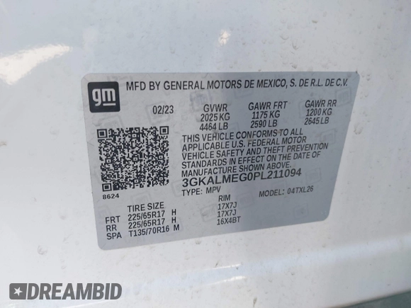 2023 GMC Terrain SLE with VIN 3GKALMEG0PL211094, listed as a IAAI auction lot 41607695 with 97,073 mi miles. Bid and sale history available at carsss.com. Image 9.