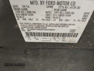 2017 Ford Explorer XLT with VIN 1FM5K7D82HGA76097, listed as a IAAI auction lot 42242169 with Not provided miles and . Bid and sale history available at DreamBid. Image 9.