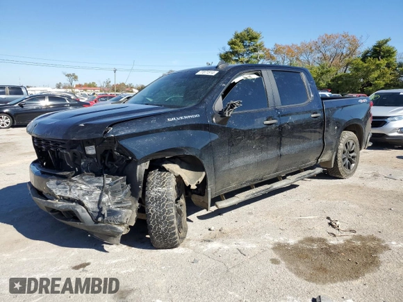 2019 Chevrolet Silverado 1500 Custom with VIN 1GCUYBEFXKZ272377, listed as a Copart auction lot 77071514 with 109,856 mi miles and Salvage Title. Bid and sale history available at DreamBid. Image 1.