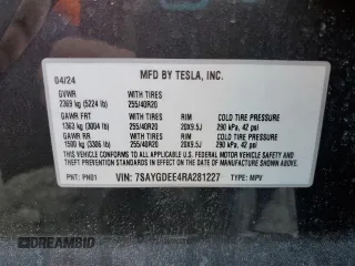 2024 Tesla Model Y Long Range with VIN 7SAYGDEE4RA281227, listed as a Copart auction lot 48356305 with 16,839 mi miles and Salvage Title. Bid and sale history available at DreamBid. Image 13.