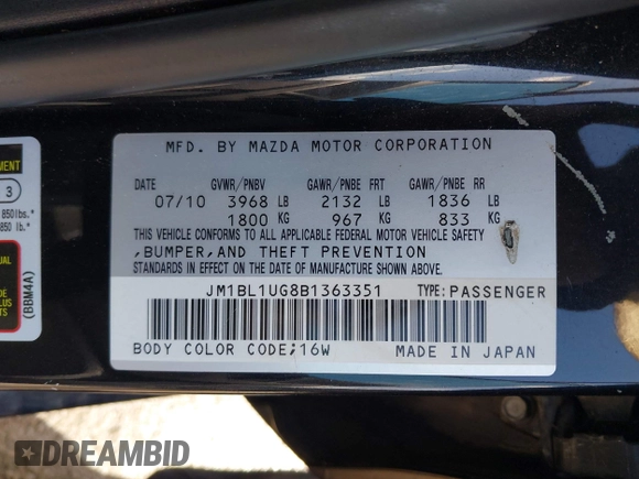 2011 Mazda 3 i Sport with VIN JM1BL1UG8B1363351, listed as a IAAI auction lot 41902383 with 87,893 mi miles and . Bid and sale history available at DreamBid. Image 9.