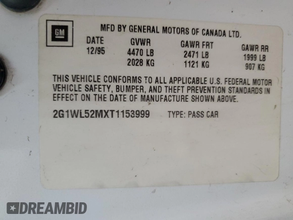 1996 Chevrolet Lumina LS with VIN 2G1WL52MXT1153999, listed as a Copart auction lot 81385634 with 176,573 mi miles and Salvage Title. Bid and sale history available at DreamBid. Image 12.