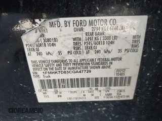 2012 Ford Explorer XLT with VIN 1FMHK7D83CGA47729, listed as a IAAI auction lot 42219142 with 362,678 mi miles and . Bid and sale history available at DreamBid. Image 9.