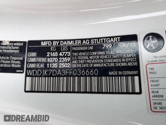 2015 Mercedes-Benz SL 550 with VIN WDDJK7DA3FF036660, listed as a Copart auction lot 85599904 with 55,383 mi miles and Salvage title. Bid and sale history available at DreamBid. Image 12.