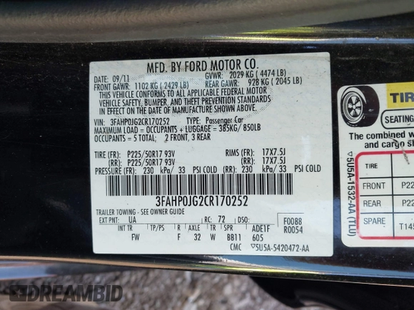 2012 Ford Fusion SEL с VIN 3FAHP0JG2CR170252, выставлен на аукционе IAAI как лот 42301833 с пробегом 90 388 миль миль и . История ставок и продаж доступна на DreamBid. Изображение 9.
