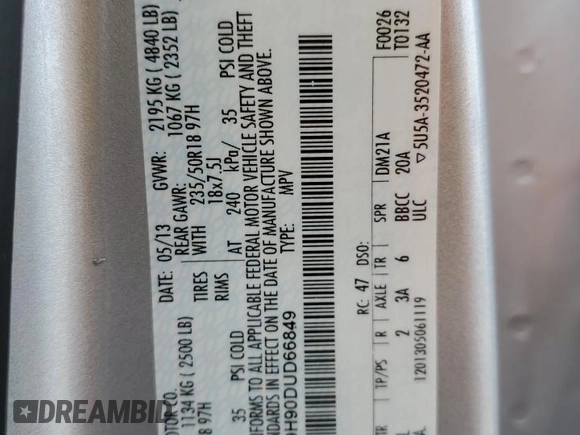 2013 Ford Escape SEL с VIN 1FMCU9H90DUD66849, выставлен на аукционе Copart как лот 58592015 с пробегом 134 998 миль миль и На запчасти • Non repairable. История ставок и продаж доступна на DreamBid. Изображение 13.