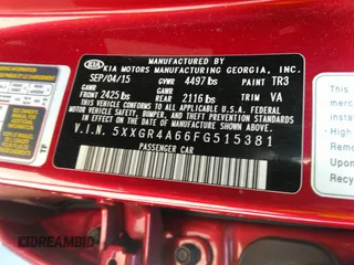 2015 Kia Optima SXL Turbo with VIN 5XXGR4A66FG515381, listed as a IAAI auction lot 38577212 with 88,717 mi miles and . Bid and sale history available at DreamBid. Image 9.