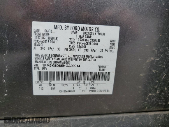 2017 Ford Explorer XLT с VIN 1FM5K8D85HGA00914, выставлен на аукционе Copart как лот 58488735 с пробегом 142 103 миль миль и Списание • Salvage title. История ставок и продаж доступна на DreamBid. Изображение 13.