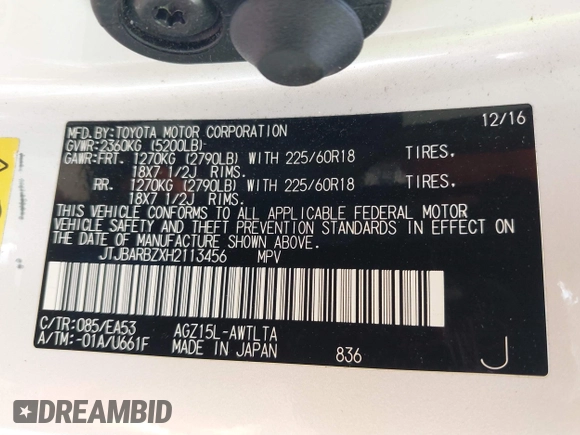 2017 Lexus NX 200t with VIN JTJBARBZXH2113456, listed as a IAAI auction lot 42430547 with 48,232 mi miles and . Bid and sale history available at DreamBid. Image 9.