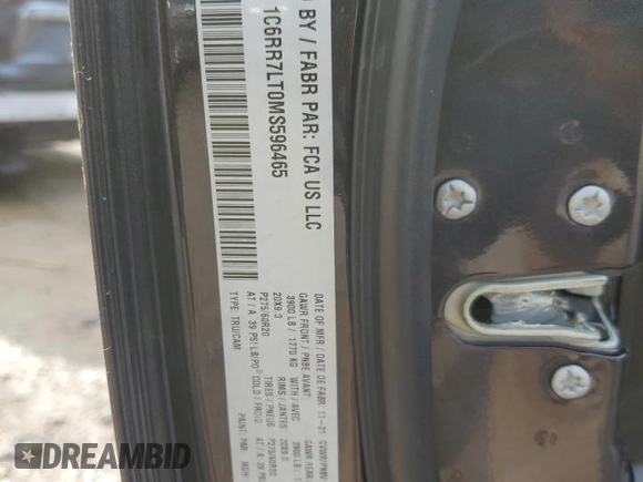 2021 Ram 1500 Warlock z VIN 1C6RR7LT0MS596465, wystawiony jako Copart lot #54176385 z przebiegiem 38 645 mil mil oraz Szkoda całkowita • Salvage title. Historia ofert i sprzedaży dostępna na DreamBid. Obrazek 12.