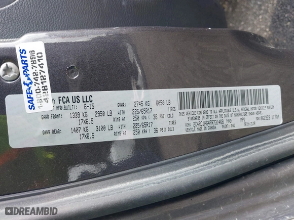 2015 Chrysler Town & Country S with VIN 2C4RC1HG4FR731468, listed as a IAAI auction lot 41902974 with 132,784 mi miles. Bid and sale history available at carsss.com. Image 9.