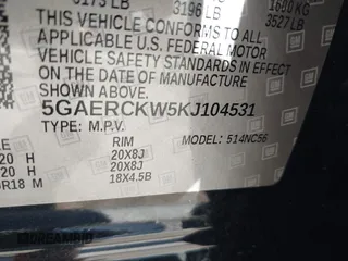 2019 Buick Enclave Premium with VIN 5GAERCKW5KJ104531, listed as a IAAI auction lot 41489325 with 85,083 mi miles and . Bid and sale history available at DreamBid. Image 9.