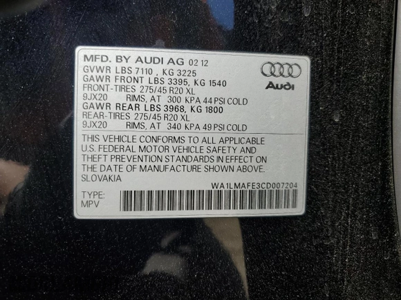 2012 Audi Q7 3.0L TDI Premium Plus with VIN WA1LMAFE3CD007204, listed as a Copart auction lot 50370865 with 167,740 mi miles and Clean Title. Bid and sale history available at carsss.com. Image 13.
