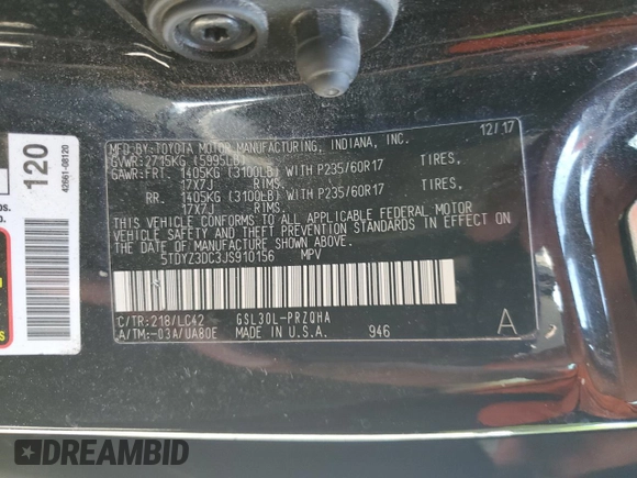 2018 Toyota Sienna XLE Auto Access Seat with VIN 5TDYZ3DC3JS910156, listed as a Copart auction lot 55982975 with 191,339 mi miles and Salvage title. Bid and sale history available at DreamBid. Image 14.