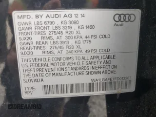 2015 Audi Q7 Premium Plus with VIN WA1LGAFE7FD013387, listed as a Copart auction lot 57763295 with 122,412 mi miles and Salvage title. Bid and sale history available at DreamBid. Image 14.