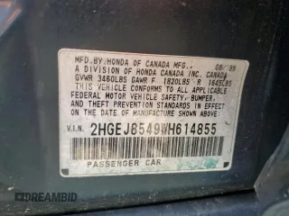 1998 Honda Civic EX with VIN 2HGEJ8549WH614855, listed as a Copart auction lot 66486384 with 100,465 mi miles and Salvage Title. Bid and sale history available at carsss.com. Image 12.