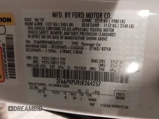 2018 Ford Fusion Energi SE with VIN 3FA6P0PU9JR264257, listed as a IAAI auction lot 41587659 with 85,832 mi miles. Bid and sale history available at carsss.com. Image 9.