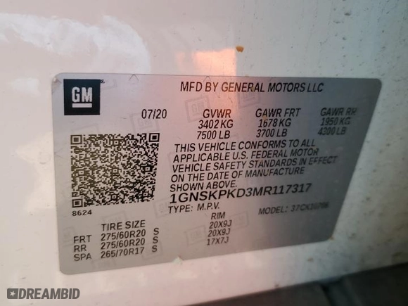 2021 Chevrolet Tahoe Z71 with VIN 1GNSKPKD3MR117317, listed as a Copart auction lot 81574054 with 130,976 mi miles and Salvage Title. Bid and sale history available at carsss.com. Image 15.