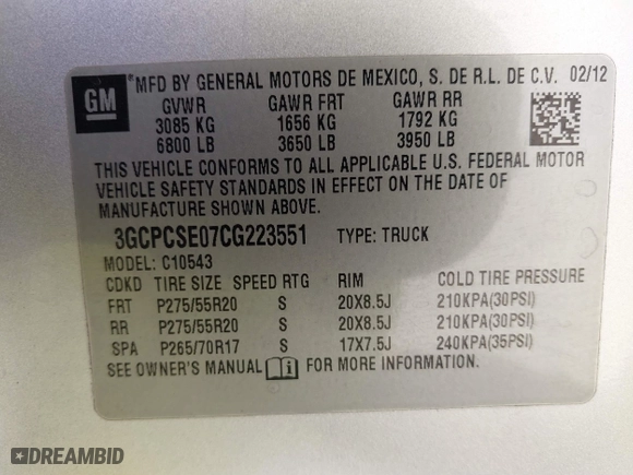 2012 Chevrolet Silverado 1500 LT with VIN 3GCPCSE07CG223551, listed as a IAAI auction lot 40034733 with 248,648 mi miles. Bid and sale history available at carsss.com. Image 9.