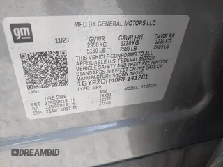 2024 Cadillac XT4 AWD Premium Luxury with VIN 1GYFZDR40RF141281, listed as a IAAI auction lot 42585681 with Not provided miles and . Bid and sale history available at DreamBid. Image 9.
