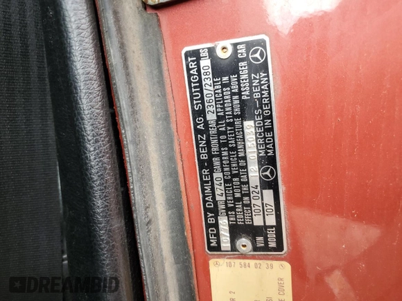 1976 Mercedes-Benz SLC с VIN 10702412015039, выставлен на аукционе Copart как лот 54490515 с пробегом 132 693 миль миль и Чистый • Clean title. История ставок и продаж доступна на DreamBid. Изображение 12.